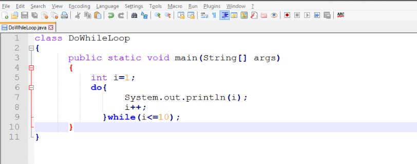 This image describes the sample program of do while loops in java.